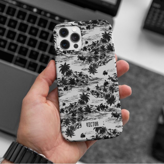 Funda iPhone 16 Pro Isla moderna de Hawái en blanco y negro (Subido por el creador)