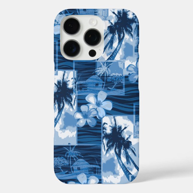 Funda iPhone 16 Pro Isla Niihau de Hawái Plumeria Azul árbol de palma (Reverso )