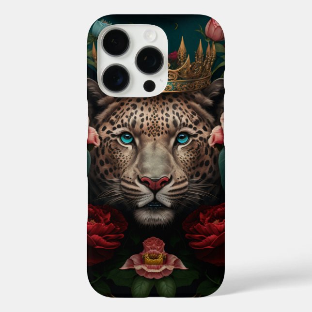 Funda iPhone 16 Pro Jaguar with Crown in Flowers Painting              (Reverso )