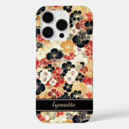 Funda iPhone 16 Pro Japanese Gold Floral Pattern Monogrammed