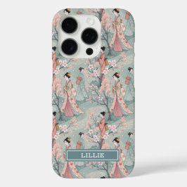 Funda iPhone 16 Pro Japanese Sakura Geisha Pattern Monogrammed