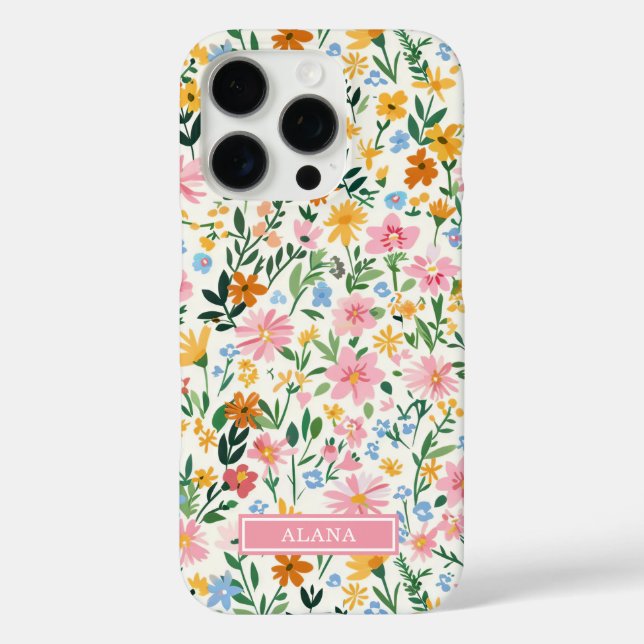 Funda iPhone 16 Pro Jardín de flores monogramado tonto (Reverso )