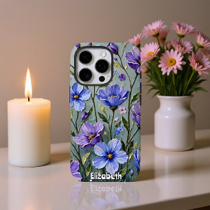 Funda iPhone 16 Pro Jardín etéreo azul y púrpura