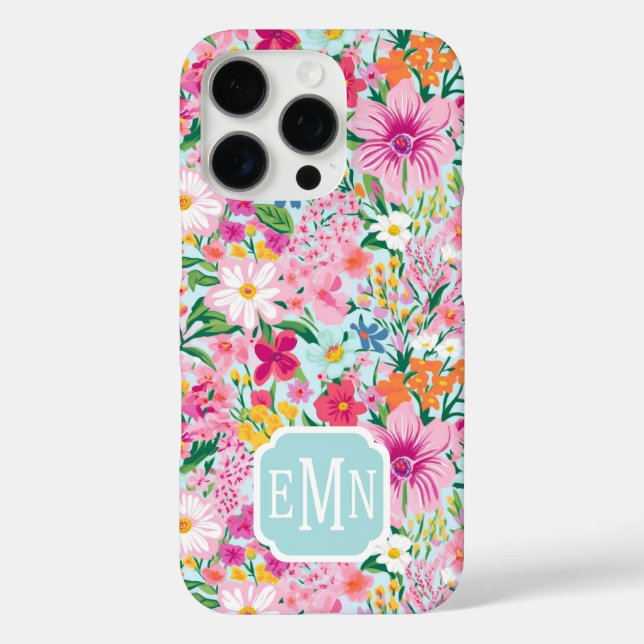 Funda iPhone 16 Pro Jardín Floral Colorido Monogramado (Reverso )