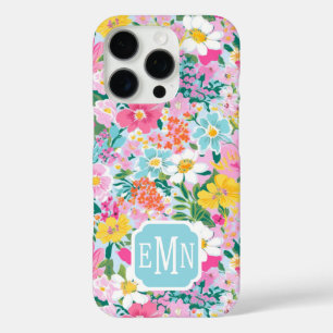 Funda iPhone 16 Pro Jardín moderno colorido con monograma
