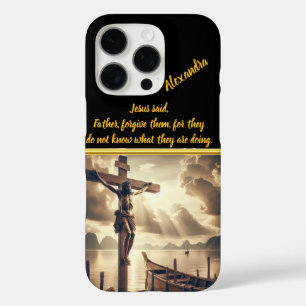 Funda iPhone 16 Pro Jesús colgando en la cruz sobre un lago
