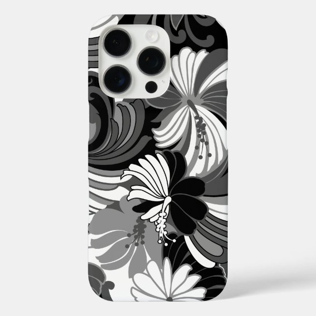 Funda iPhone 16 Pro Jungla de Hibiscus Hawai negro y gris (Reverso )