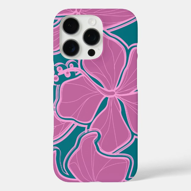 Funda iPhone 16 Pro Kailua Hibiscus Hawai Verde azulado floral sobredi (Reverso )