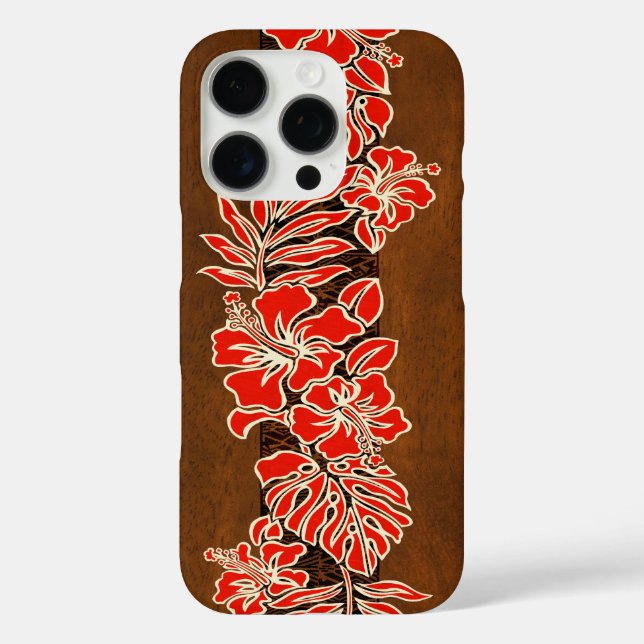 Funda iPhone 16 Pro Kalaheo Hawai Hibiscus Tapa Faux Koa Wood (Reverso )