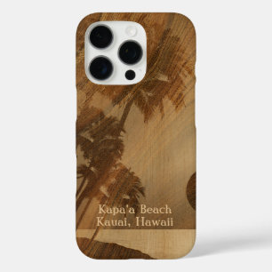 Funda iPhone 16 Pro Kapaa Sunset Hawaiano Faux Koa Wood
