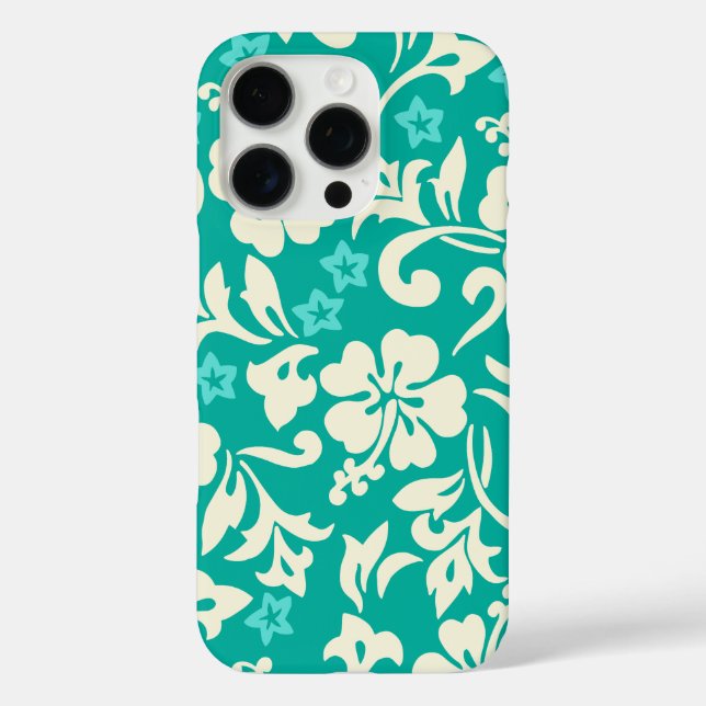 Funda iPhone 16 Pro Kapalua Pareau Hawaiian Hibiscus Green (Reverso )