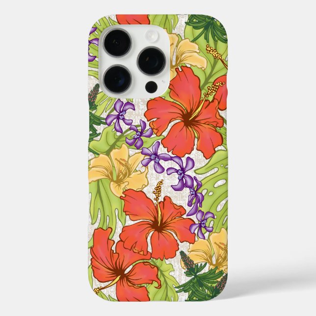 Funda iPhone 16 Pro Keleah Hibiscus y Orquídeas tropicales de Hawái (Reverso )