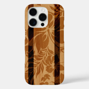 Funda iPhone 16 Pro Keokea Beach Hibiscus Faux Wood Surfboard