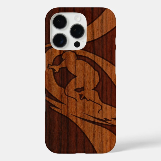 Funda iPhone 16 Pro Kewalos Surfer Hawaiano Faux Wood Koa (Reverso )