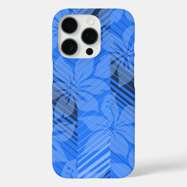 Funda iPhone 16 Pro La costa norte de Hawái Hibiscus Stripes Blue (Reverso )