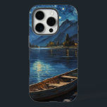 Funda iPhone 16 Pro "La deriva estrellada: Pesca bajo el Cosmos<br><div class="desc">Un apacible cuadro acrílico que capta un sereno barco de pescadores enclavado a orillas de un tranquilo lago bajo un amplio cielo estrellado. El agua que brilla refleja el brillo celestial, mezclando el azul profundo, los blancos y los toques de gris. Las brochas suaves le dan vida a las olas...</div>