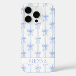 Funda iPhone 16 Pro Lazos Coquetos Azules Monogramados a Rayas