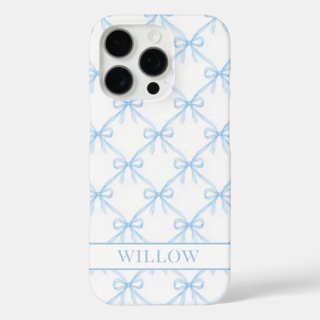 Funda iPhone 16 Pro Lazos de acuarela azules Coquette (Reverso )