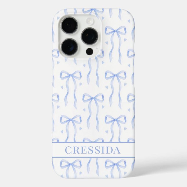 Funda iPhone 16 Pro Lazos de Coqueta Azules Monogramados (Reverso )