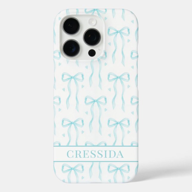 Funda iPhone 16 Pro Lazos de Coqueta de Aqua Monogramados (Reverso )
