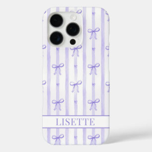 Funda iPhone 16 Pro Lazos de Coqueta de Rayas Moradas Elegantes con Mo