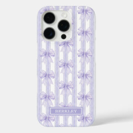 Funda iPhone 16 Pro Lazos de Coqueta Morada en Rayas Monogramadas