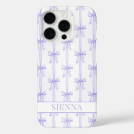Funda iPhone 16 Pro Lazos de Coqueta Morada Monogramados a Rayas