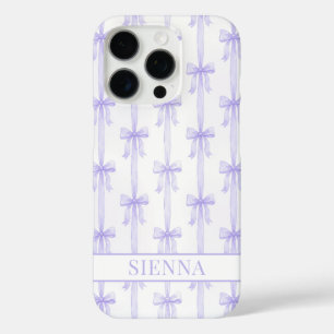 Funda iPhone 16 Pro Lazos de Coqueta Morada Monogramados a Rayas