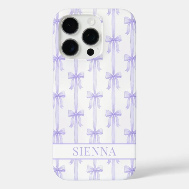 Funda iPhone 16 Pro Lazos de Coqueta Morada Monogramados a Rayas (Reverso )