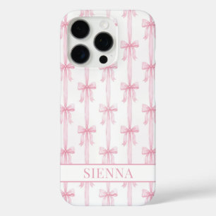 Funda iPhone 16 Pro Lazos de Coqueta Rosa con Monograma Rayado