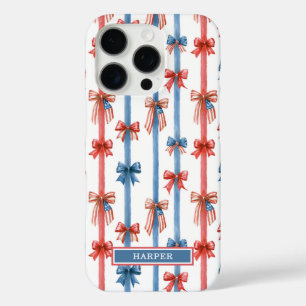 Funda iPhone 16 Pro Lazos Patrióticos y Rayas Monogramadas