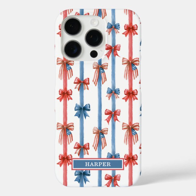 Funda iPhone 16 Pro Lazos Patrióticos y Rayas Monogramadas (Reverso )