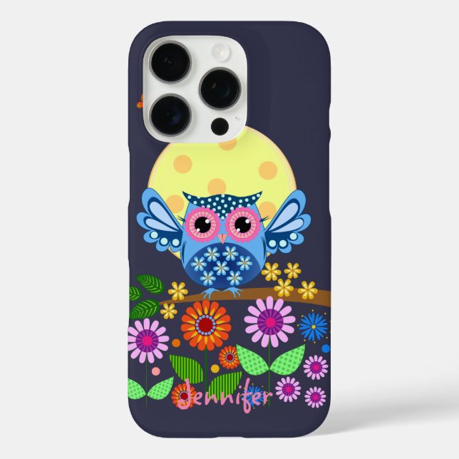 Funda iPhone 16 Pro Lechuza de primavera y nombre personalizado (Reverso )