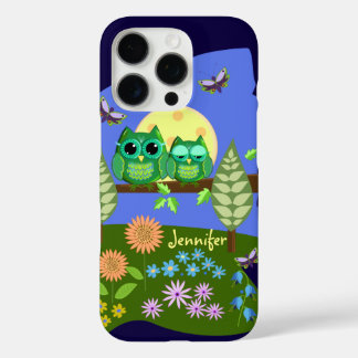 Funda iPhone 16 Pro Lechuzas en tierra de verano y nombre personalizad