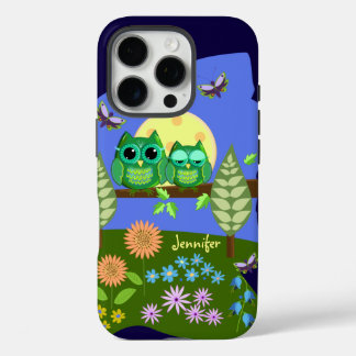 Funda iPhone 16 Pro Lechuzas en tierra de verano y nombre personalizad