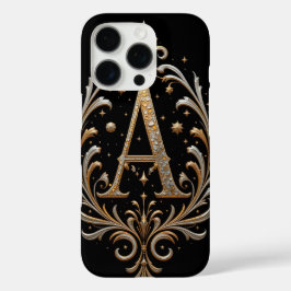 Funda iPhone 16 Pro Letra A de oro con decoraciones florales