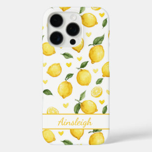 Funda iPhone 16 Pro Limoneros con Monograma de Corazones en Acuarela