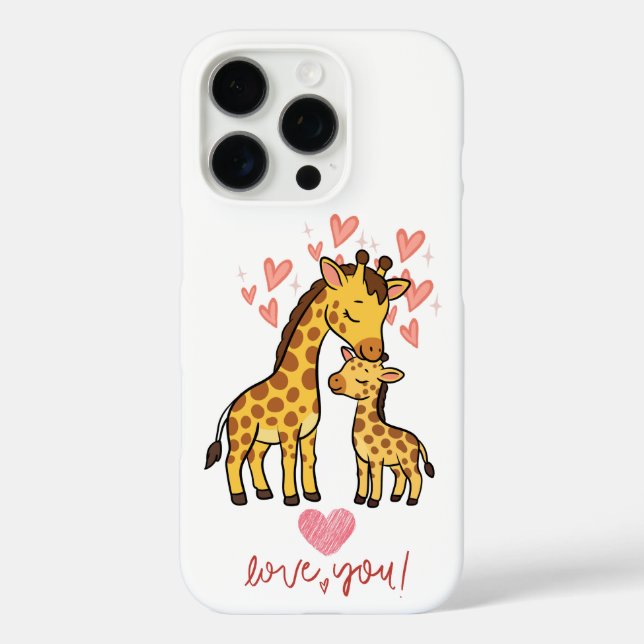 Funda iPhone 16 Pro Linda jirafa mamá y bebé Lo (Reverso )