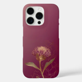 Funda iPhone 16 Pro Línea Floral Botánica de Oro Rojo Intenso