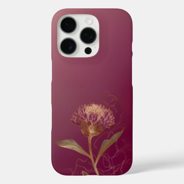Funda iPhone 16 Pro Línea Floral Botánica de Oro Rojo Intenso (Reverso )