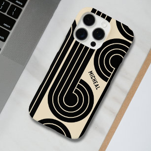 Funda iPhone 16 Pro Líneas abstractas de retro negro