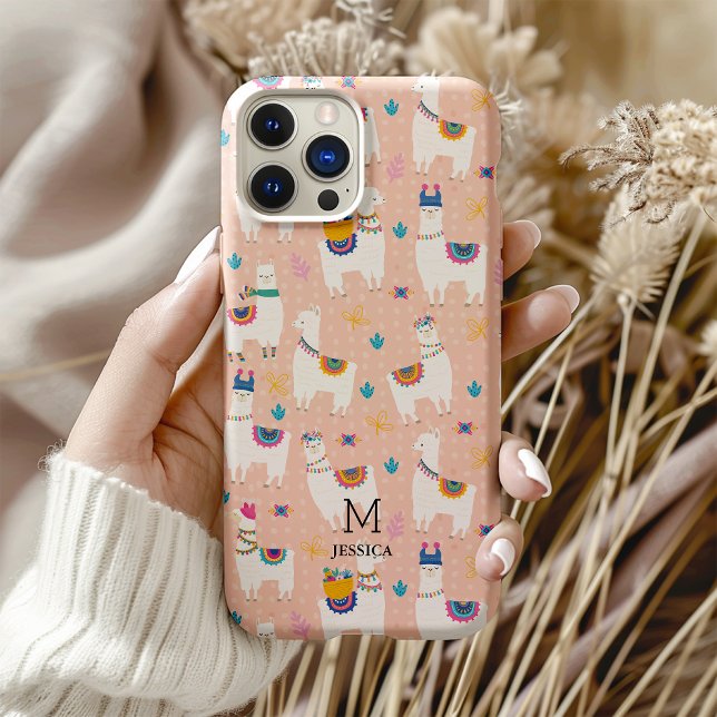 Funda iPhone 16 Pro Llama Llama Cute Llama Patrón de Llama Rosa ( You'll stand out from the herd with this adorable and original Llama pattern phone case.)