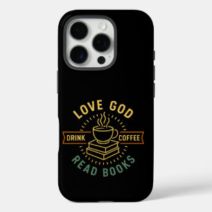 Funda iPhone 16 Pro Love God Drink Coffee Read Books Amantes Vintage