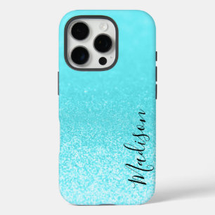 Funda iPhone 16 Pro Luces verde azuladas de Purpurina azul personaliza