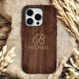 Funda iPhone 16 Pro Madera con Grano de Madera Personalizado Nombre Mo