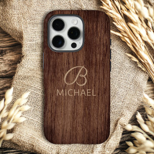 Funda iPhone 16 Pro Madera con Grano de Madera Personalizado Nombre Mo