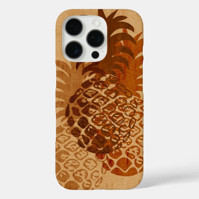 Funda iPhone 16 Pro Madera Tropical Faux Momona Pineapple Hawaii (Reverso )