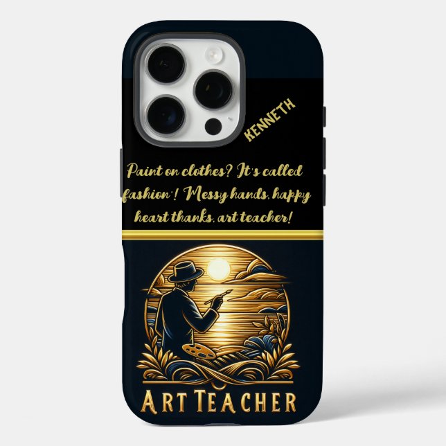 Funda iPhone 16 Pro Maestra de arte pinta un atardecer (Reverso )
