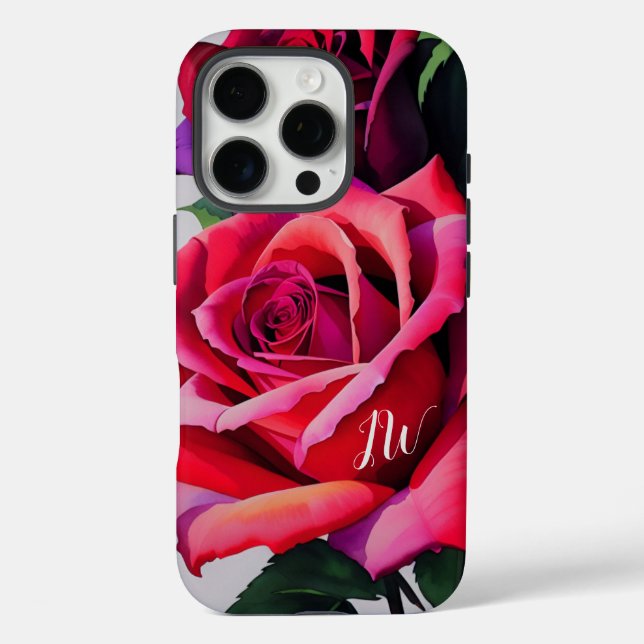 Funda iPhone 16 Pro Magníficos rosas y texto personalizado (Reverso )