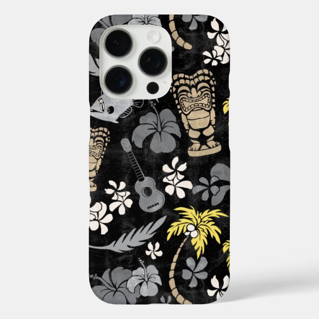 Funda iPhone 16 Pro Makapuu Beach Hawaiian Batik Gray negro (Reverso )